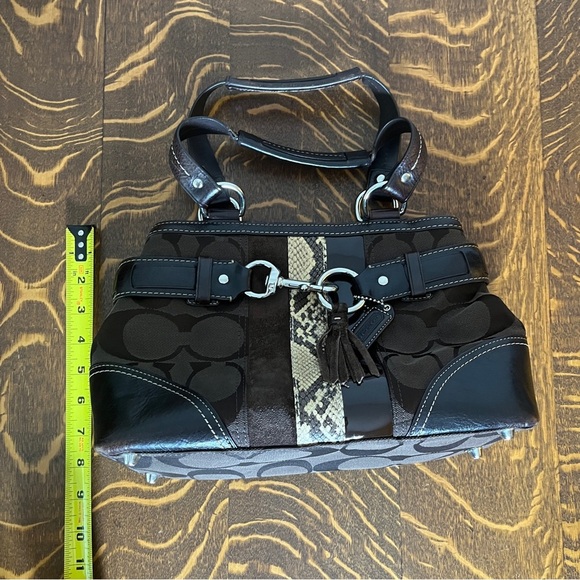Coach Chocolate Brown Hampton Satchel with Python Snake Print Accent - Picture 5 of 14